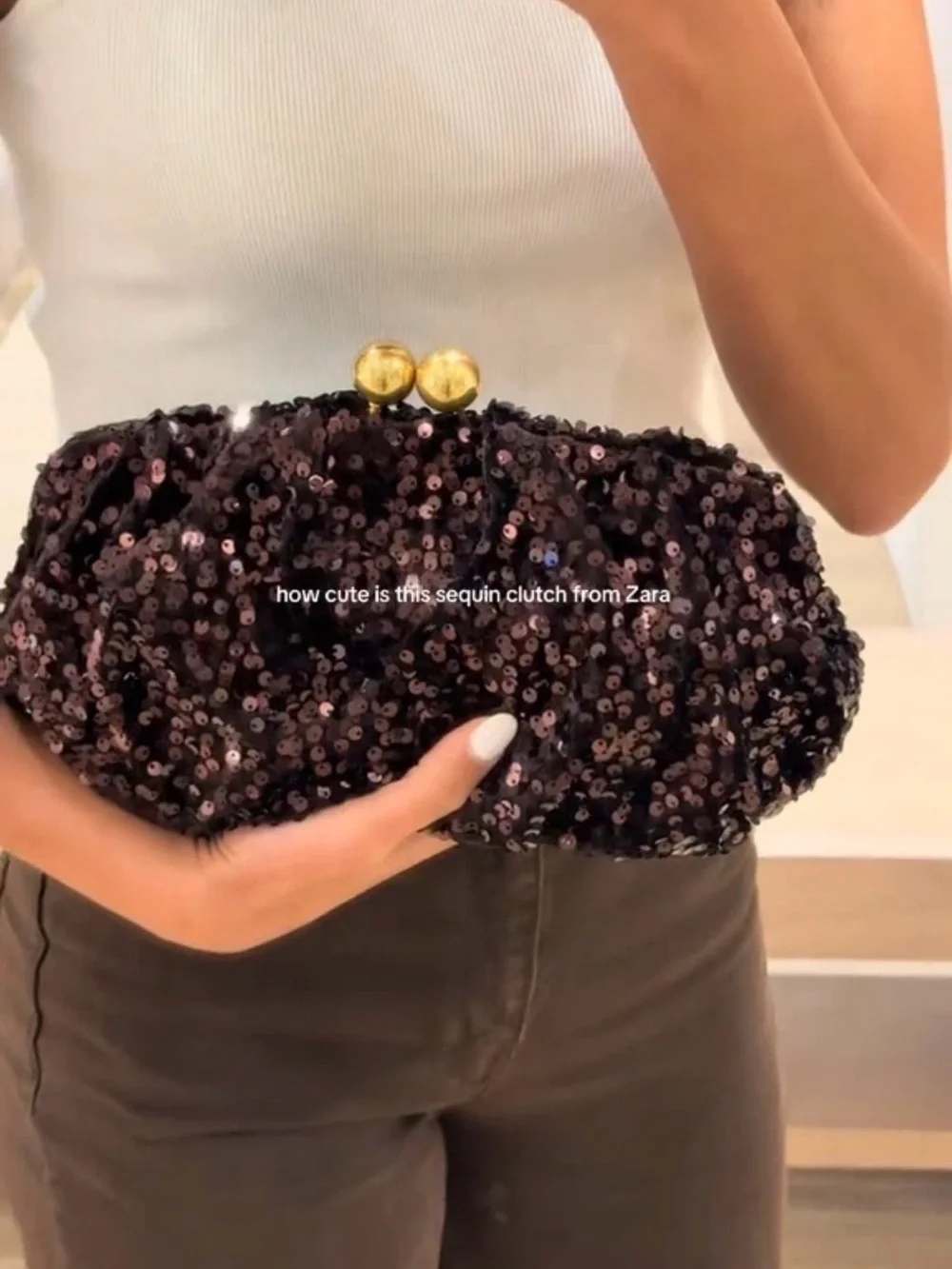 Zara Plum Sequin Clutch with Gold Kiss-Lock